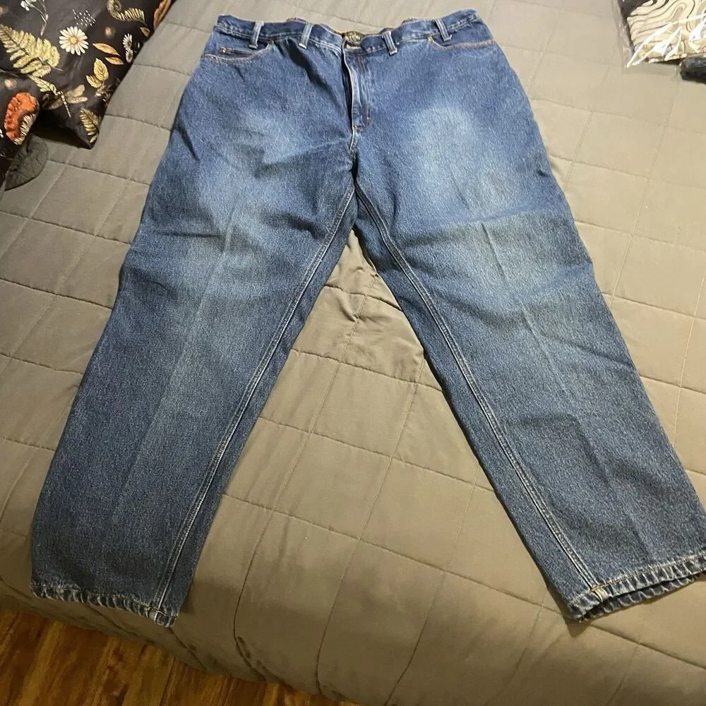 Men's Insulated Blue Jeans Heavy Denim Flannel RedHead 44x32 Work Jeans - Picture 1 of 5